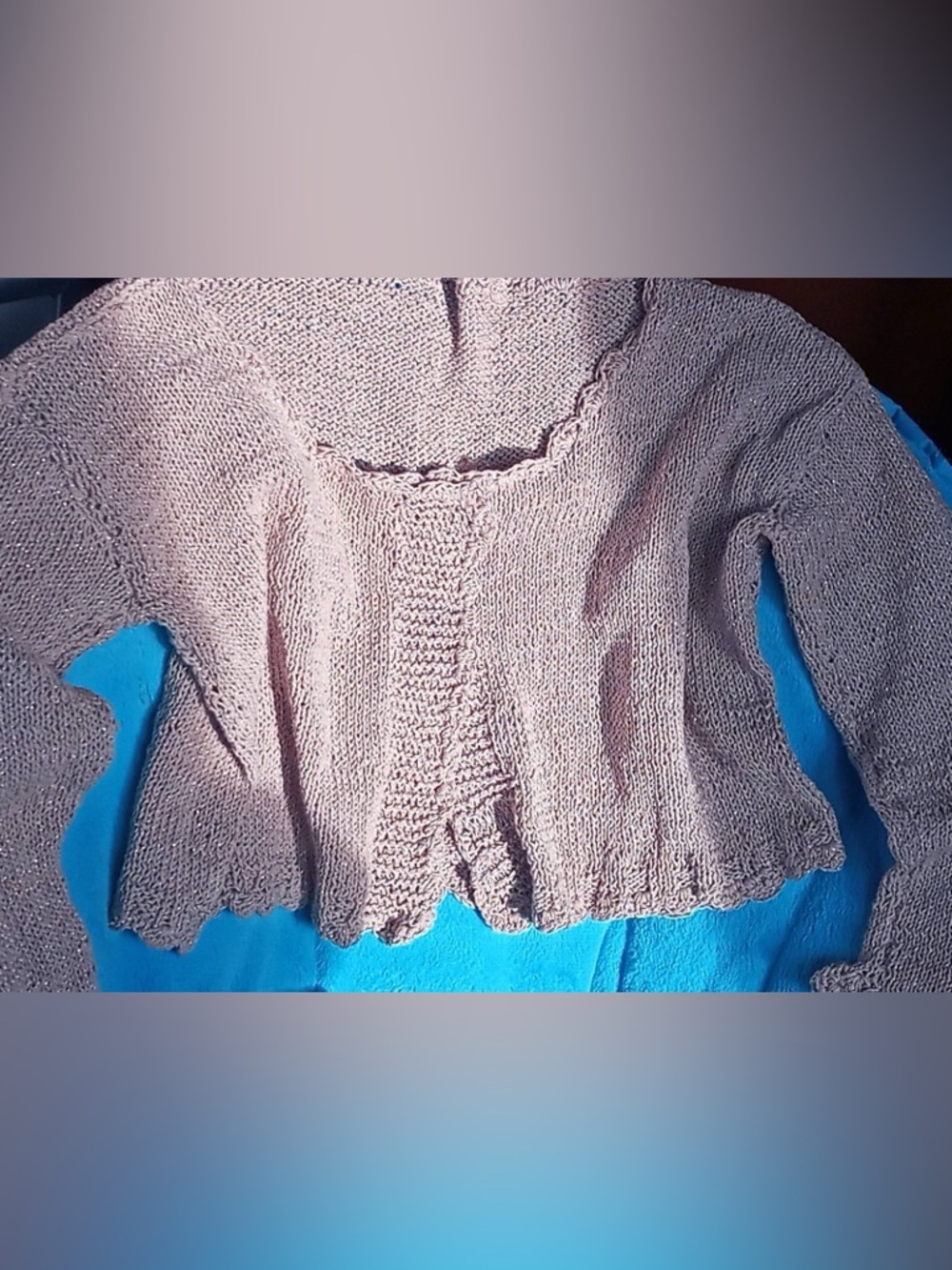 Beige lightweight sweater with scalloped edges